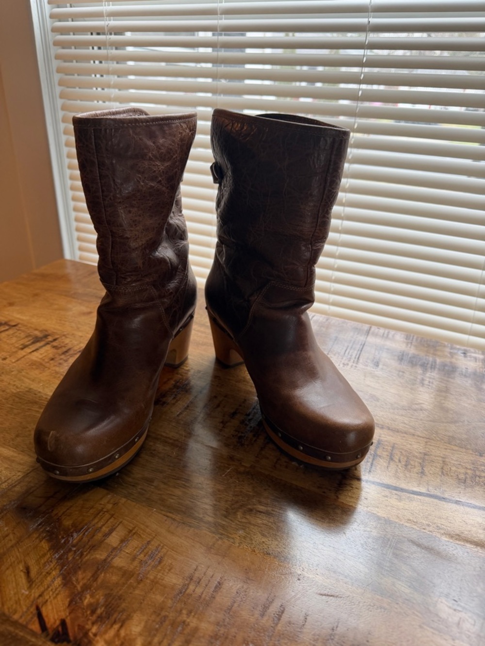 UGG Brown Leather Mid-Calf Clog Booties